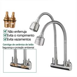 Parede flexível do torneira Gourmet para a cozinha, rotação de 360 graus, tomada dobro ajustável, a instalação da parede - Image 3