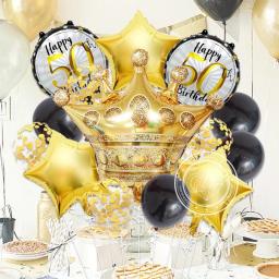 Decoração para festas de aniversário para adultos, coroa grande, balão estrelado, preto e dourado, 21, 30, 40, 50, 60 anos de aniversário, 14 peças - Image 5