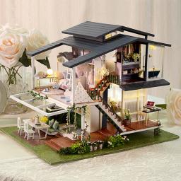 Casa de boneca grande móveis kits de construção em miniatura kit casa de bonecas diy roombox villa jardim casas de madeira brinquedo para crianças presentes adultos - Image 1