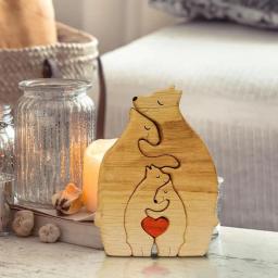 Urso de madeira Estátua Family Art Puzzle, Desktop Ornamento, Coração Puzzle, Decoração Home, Dia das Mães, Presente de Aniversário - Image 1
