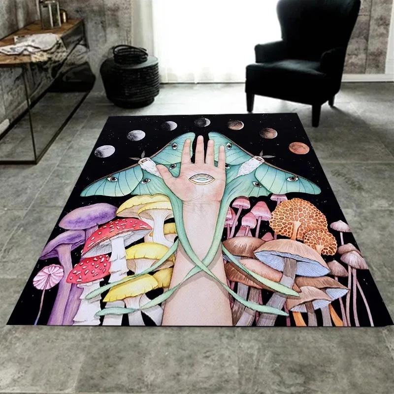 Tapete De Cogumelo Psicodélico, Decoração De Casa, Tapete De Área Grande, Tapete De Planta Fantasia Lua, Quarto E Sala De Estar - Image 1