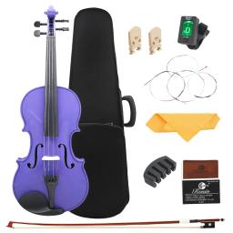 Conjuntos de violino roxo com estojo, arco, cordas, afinador, mudo, violino, pontes Acessórios, adequado para iniciantes, estudantes, 4 ou 4 - Image 1