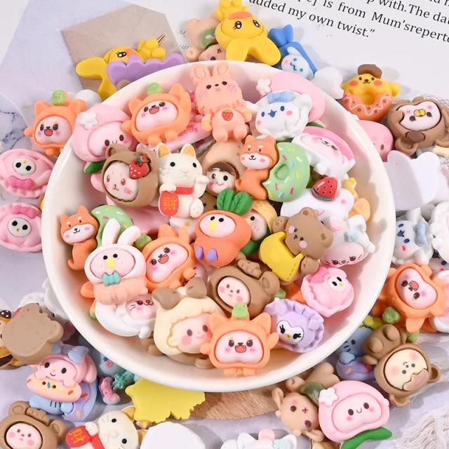 Encantos de Resina Kawaii em Estilo Cartoon para Scrapbook - Série Animal Bonito com 10 Peças para DIY