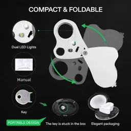 Joalheiros iluminados Lupa, Lupa de Jóias Dobrável com Luz LED Brilhante, Gems Jóias Moedas e Selos, 30X, 60X - Image 5