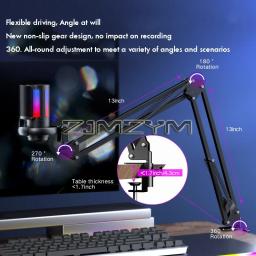 Microfone Condensador USB para Gravação em Estúdio Microfone com Metal Boom Stand RGB, Esport, Jogos, Call, Desktop, 1PC - Image 3