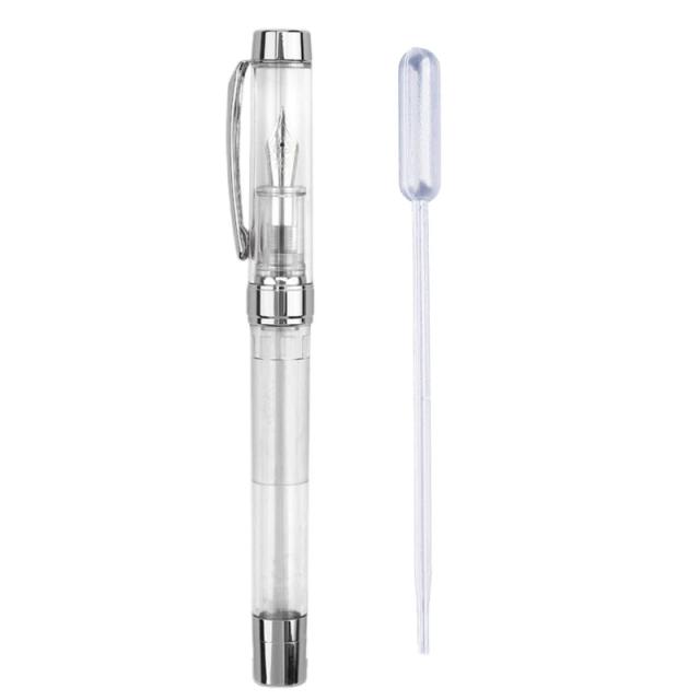 Caneta Tinteiro Acrílica Transparente com Removedor de Catraca para Recarregar Tinta de Caligrafia