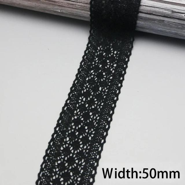 Fita de Tela de Seda com Bordado de Algodão Preto para Costura Decorativa DIY - Rolo de 5m