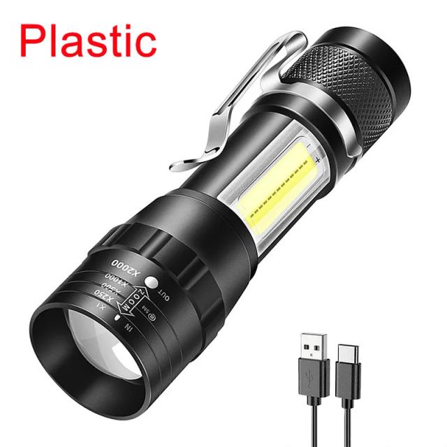 Lanterna LED Portátil Recarregável à Prova D'Água com Múltiplos Modos e Zoom T6 COB para Emergências