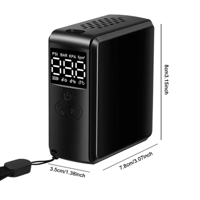 Bomba de Ar Elétrica Portátil para Bicicletas e Carros com Display LCD, USB-C e 150psi - Inflador de Pneus 2400mAh
