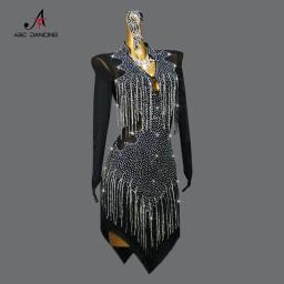 Roupa de dança preta competição latina traje vestido de baile feminino festa dancewear linha saia patinação artística meninas samba esporte terno - Image 3