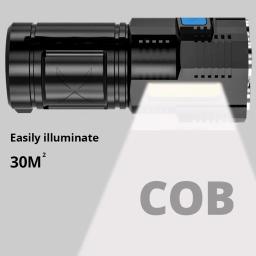 Lanternas LED de alta potência Tocha de acampamento 4 grânulos de lâmpada Luz lateral COB Lanterna de mão portátil recarregável 4 modo de iluminação - Image 4