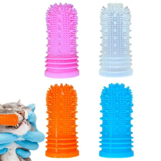 Kit de Escovas de Dente em Silicone para Cães e Gatos - 4 Peças para Limpeza Dental de Pets