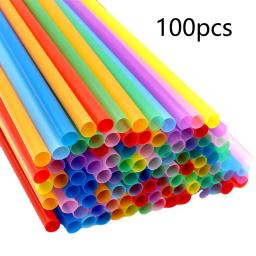 Canudos de plástico descartáveis para festa e evento, colorido, flexível, grande, tubo reto, bar acessórios, 6x190mm, 100pcs - Image 1