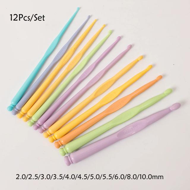 Kit de Agulhas de Crochê Coloridas com 12 Peças de 2.0 a 10.0mm para Projetos de Artesanato e DIY