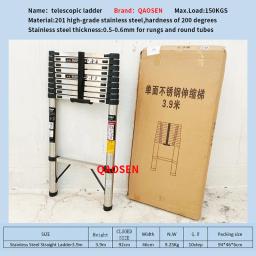 Escada telescópica única de aço inoxidável de 3.9m para escalada em casa Escada dobrável Escadas de engenharia para altura - Image 1