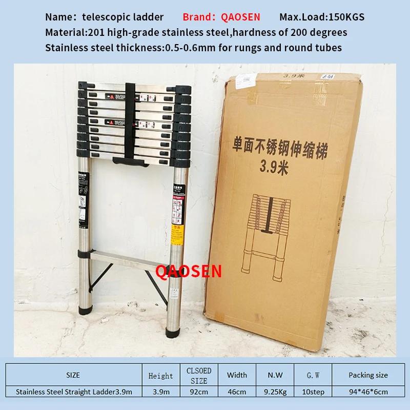 Escada telescópica única de aço inoxidável de 3.9m para escalada em casa Escada dobrável Escadas de engenharia para altura - Image 1