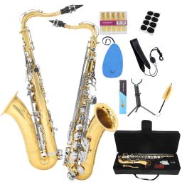 SLADE-Saxofone Sax Tenor com Case, Gold, Silver, Bb, Brass, High Quality, Instrumento de Música, Reeds, Bracket Parts - Image 1