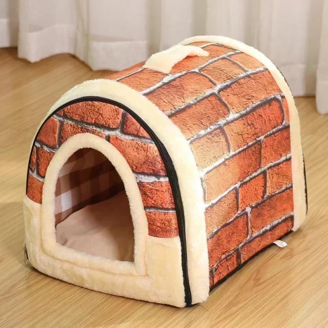 Casa Dobrável Confortável para Cães e Gatos - Canil Aconchegante e Colchonete Quente para Inverno