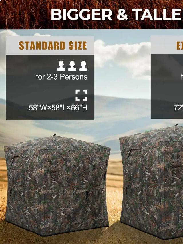 Barraca Pop-Up Portátil e Durável para Caça de Veado, com Persiana Transparente para 2-4 Pessoas e Visibilidade de 270°