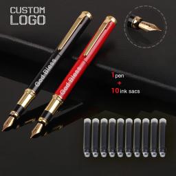 Caneta tinteiro de metal com logotipo personalizado grátis, caneta caligrafia de luxo, presente para estudantes, escola de negócios e material de escritório, 1 caneta + 10 - Image 1