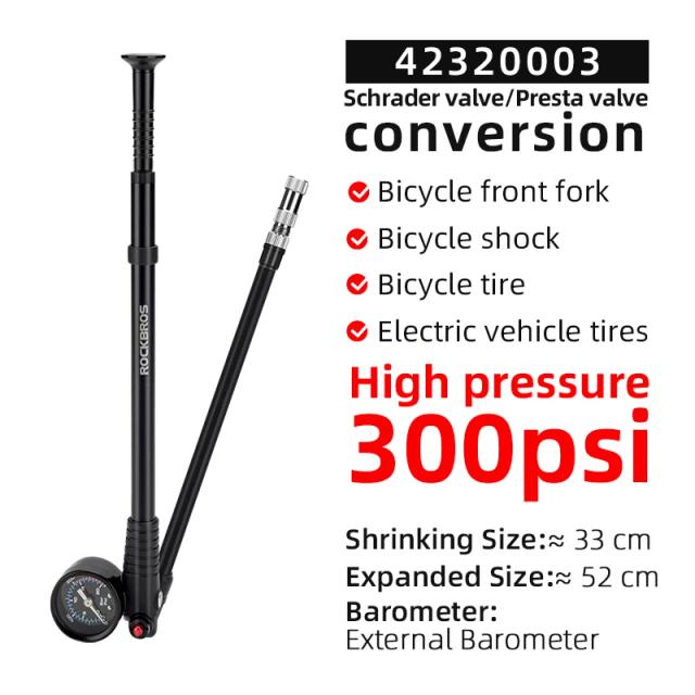 Bomba de Ar Portátil para Bicicleta Rock - Alta Pressão 300 PSI com Suspensão para Garfo e Acessórios de Ciclismo