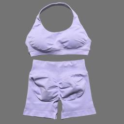 2 peça conjunto de ginásio de impacto feminino sutiã esportivo cintura baixa scrunch shorts sem costura fitness activewear conjuntos de treino ginásio leggings conjunto - Image 3