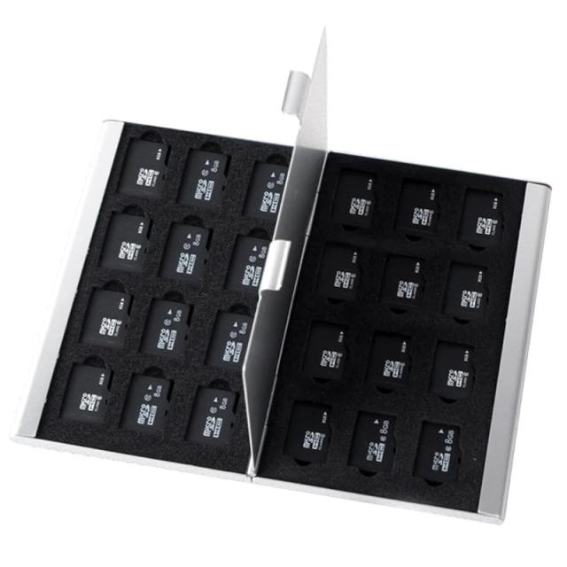 Armazenamento Elegante para Cartões de Memória: Caixa de Alumínio Prata para 24 Cartões TF Micro SD, Ideal para Dropshipping e Atacado