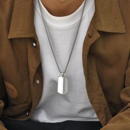 Aço inoxidável Dog Tag Checkerboard Pingente Colares para Homens, Simples Colar Militar com Caixa de Corrente, Nunca Desvanece Jóias, Meninos - Image 2