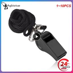 ABS Professional Black Whistle com cordão, esportes ao ar livre, camping, caminhadas, jogo de arbitragem, treinamento, sobrevivência, 1-10pcs - Image 1