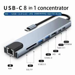 Hub USB C 8 em 1 7 em 2 7 em 1 3 em 1 Tipo C 3.1 para 4K Adaptador HDMI com leitor de cartão RJ45 SD/TF PD Carga rápida para laptop MacBook - Image 2