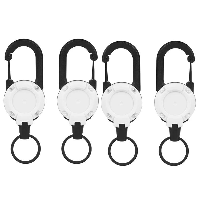 Suporte de crachá retrátil ID, resistente, clipes de carretel, chaveiro, branco, 4pcs - Image 1