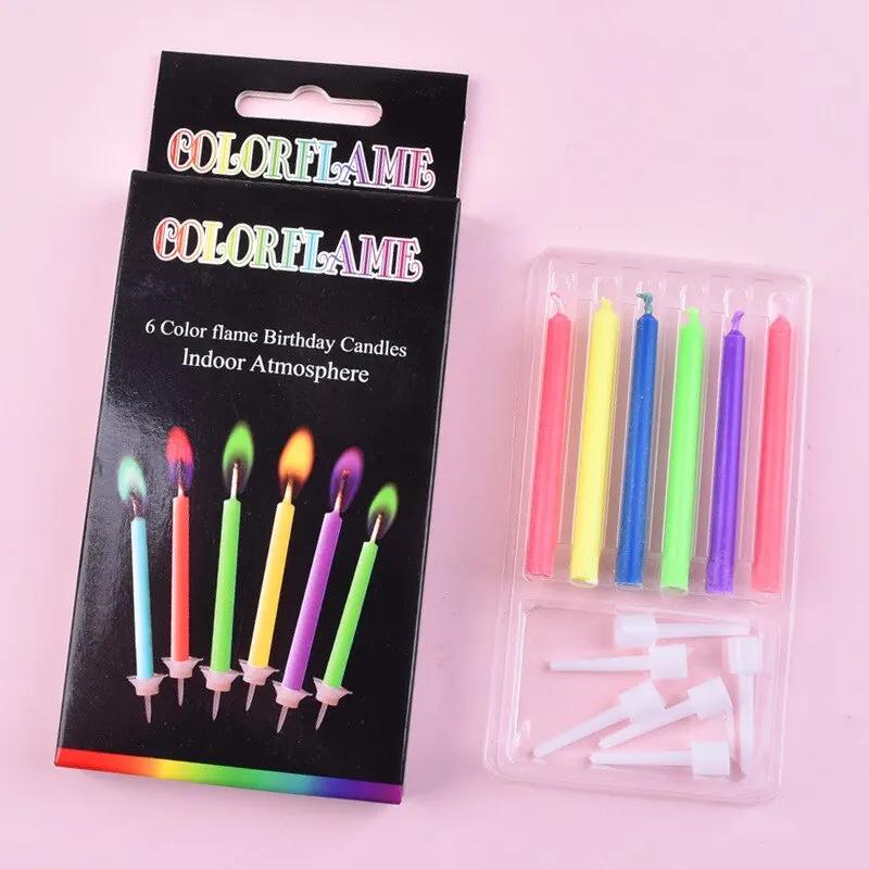 Velas coloridas para decoração, velas coloridas, chamas seguras, suprimentos para festas de aniversário, casamento e sobremesa, velas de bolo, 6 PCs, 12PCs - Image 1