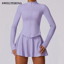 Roupa de treino elástica para mulheres, roupa esportiva, roupa de ioga, esportes fitness, saia curta, roupas de ginástica de mangas compridas, roupas esportivas - Image 1