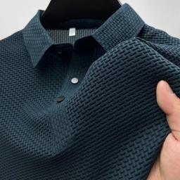 Roupas de marca verão nova camiseta masculina de manga curta seda gelo legal e respirável camisa polo negócios casual suor-absorvente topo - Image 1