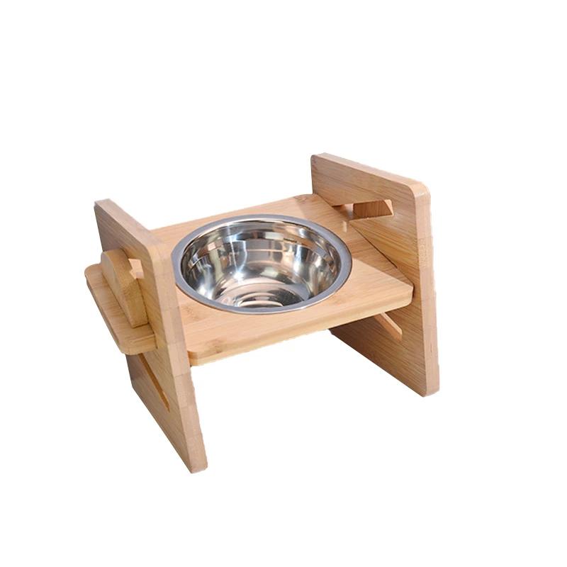 Tigelas de bambu ajustáveis para cães, Dog Feeder Stand, tigelas de aço inoxidável para cachorros e gatos, acessórios para animais de estimação - Image 1