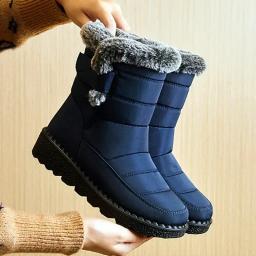 Botas de inverno à prova dwaterproof água para as mulheres 2025 nova pele do falso longo pelúcia botas de neve mulher sapatos plataforma algodão quente casais tornozelo botas - Image 2