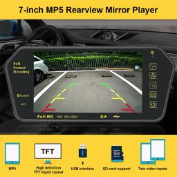 7 Polegada tela lcd full hd espelho monitor de estacionamento bluetooth usb fm player vídeo display automático para câmera traseira backup do carro - Image 2