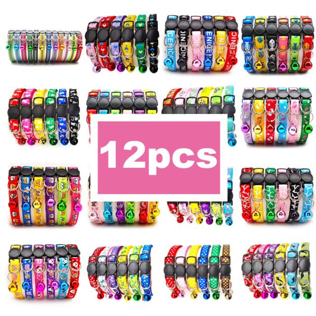 Suprimentos Personalizados em Atacado: Conjunto com 12 Acessórios para Gatos e Cães, Pingente com Sino e Coleira Ajustável para Uso ao Ar Livre