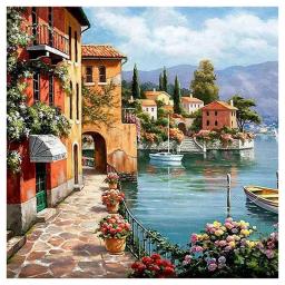 Kit DIY de pintura acrílica para crianças e adultos, pintura por números, padrão Silent Harbor, 3 pincéis, 40x45cm - Image 1