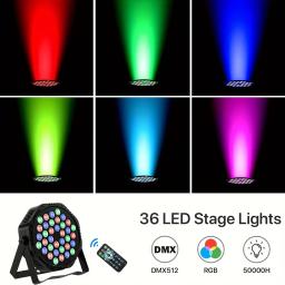 RGB luzes coloridas do disco com controle remoto, luz do controle do som, partido do DJ, fase do casamento, lâmpada ambiental do festival, 36LED, DMX512, 1 Pc, 5 Pcs, 10Pcs - Image 2