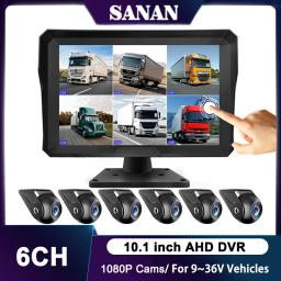 10,1 polegadas 6 canais sistema de monitor de câmera de veículo tela sensível ao toque 1080 p ahd câmeras de backup invertendo estacionamento dvr para caminhão/ônibus/rv suporte full hd Visão Noturna Starlight - Image 1