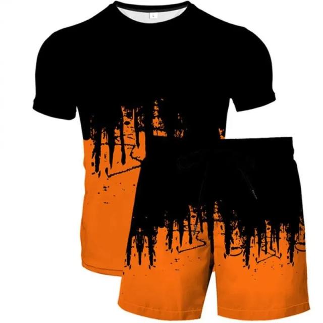 Conjunto Masculino de Treino Estampado em 3D: Camiseta e Shorts Casuais para o Verão 2024