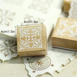 12 pçs carimbos de madeira padrão floral círculos e quadrados de borracha decorativa de madeira para diy cartão de artesanato e scrapbooking - Image 3