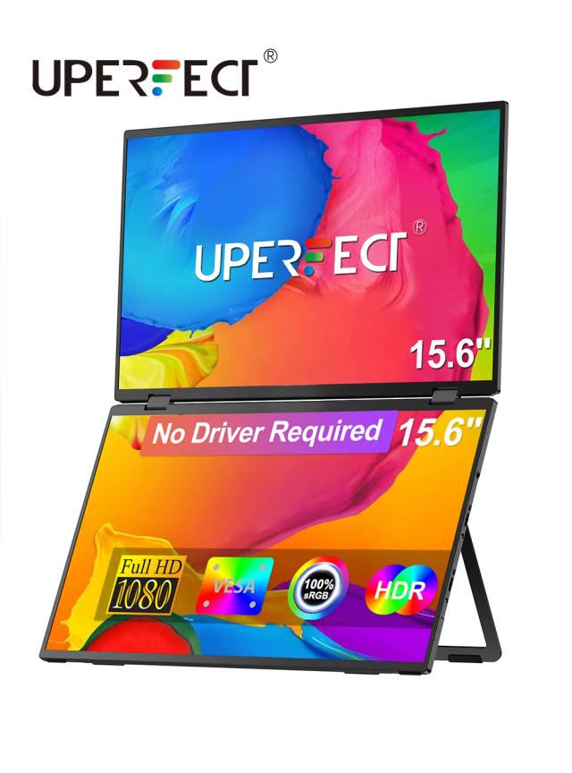 Monitores Portáteis UPERFECT Delta 15.6" para Extensão de Tela de Laptop - 1080P HDR, Dobráveis, Triplo Empilhamento e Suporte VESA, sem Necessidade de Driver