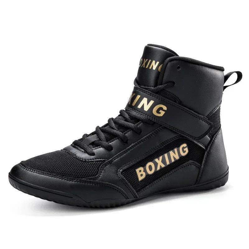 Sapatos de luta alta para homens, tênis de treino masculino, tênis de boxe profissional, tamanho grande, branco e preto - Image 1