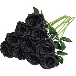 9 pçs flores artificiais seda preto rosa falso preto rosa bouquet para peças centrais mesa de jantar escritório em casa festa de casamento - Image 1