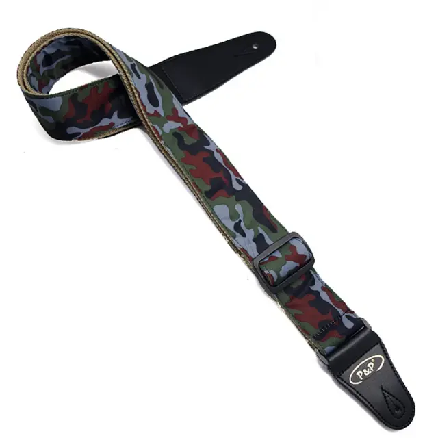 Correia Ajustável em Camuflagem de Algodão para Guitarra Elétrica, Acústica e Baixo com Acabamento em Couro Durável