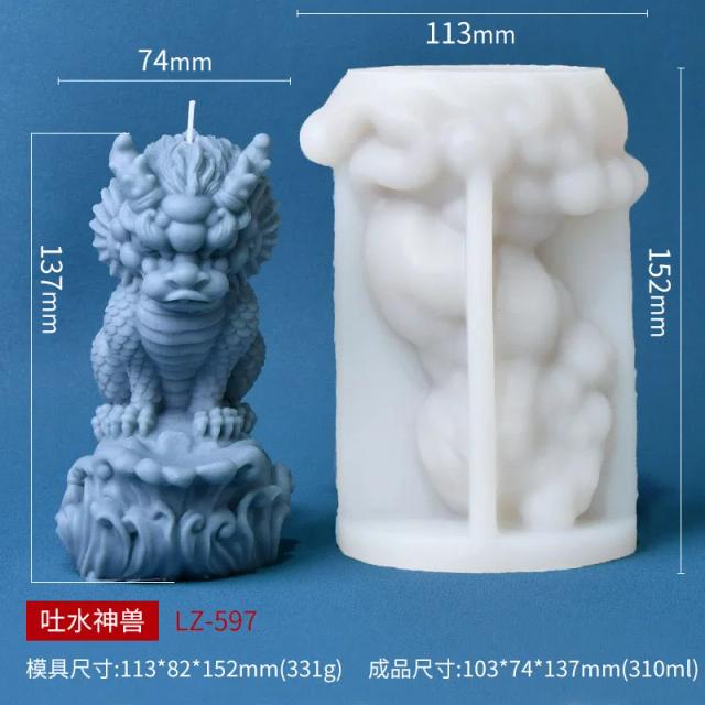 Molde de Silicone para Vela 3D de Dragão Chinês e Artesanato em Gesso e Cimento