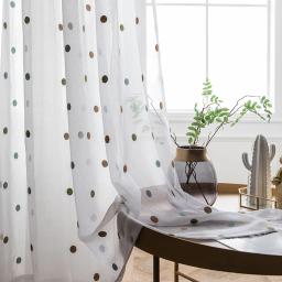 colorido círculo bordado cortinas transparentes para sala de estar tela de ventana blanca algodón lino dormitorio cortina de tul ZH035-5 - Image 3