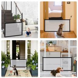 Cercas de barreira para cães de estimação, com 4 peças de gancho, rede isolada para animais de estimação, portão de escadas, novo cercadinho dobrável de malha respirável para cerca de segurança de cães - Image 4